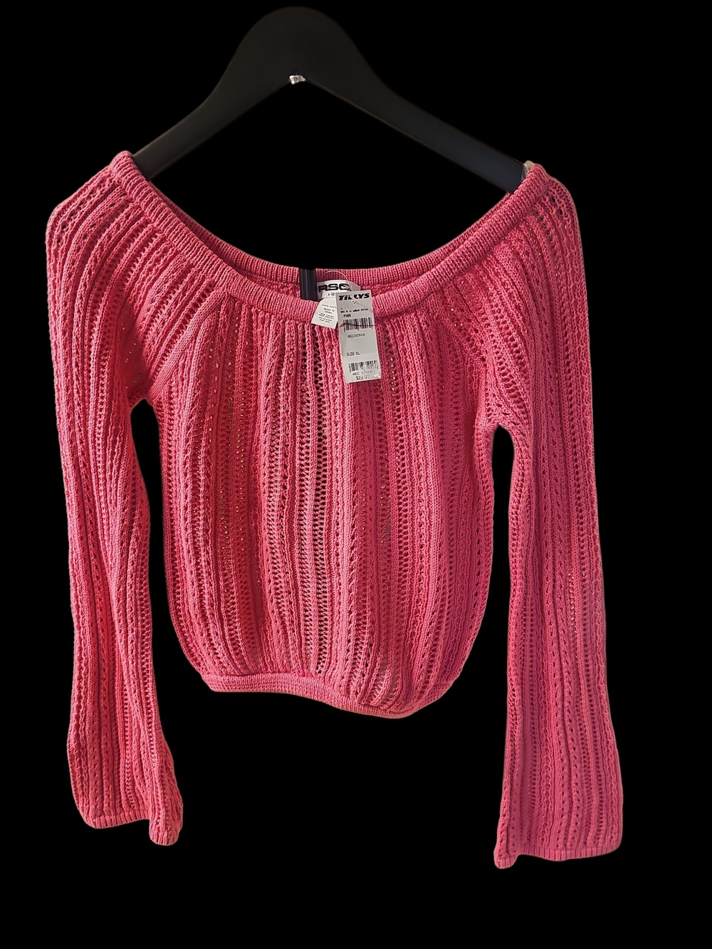 Tilly's Pink Open-Knit Off-Shoulder Sweater